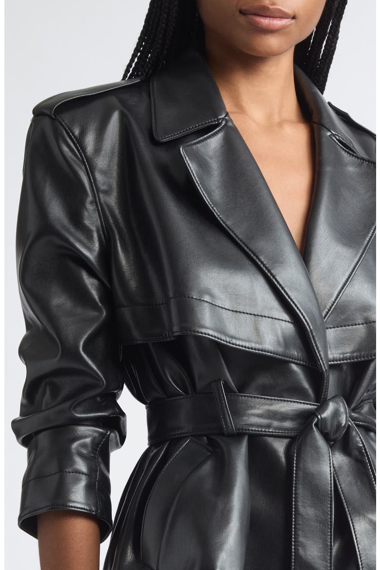 Yates Faux Leather Short Trench Jacket, Alternate, color, BLACK