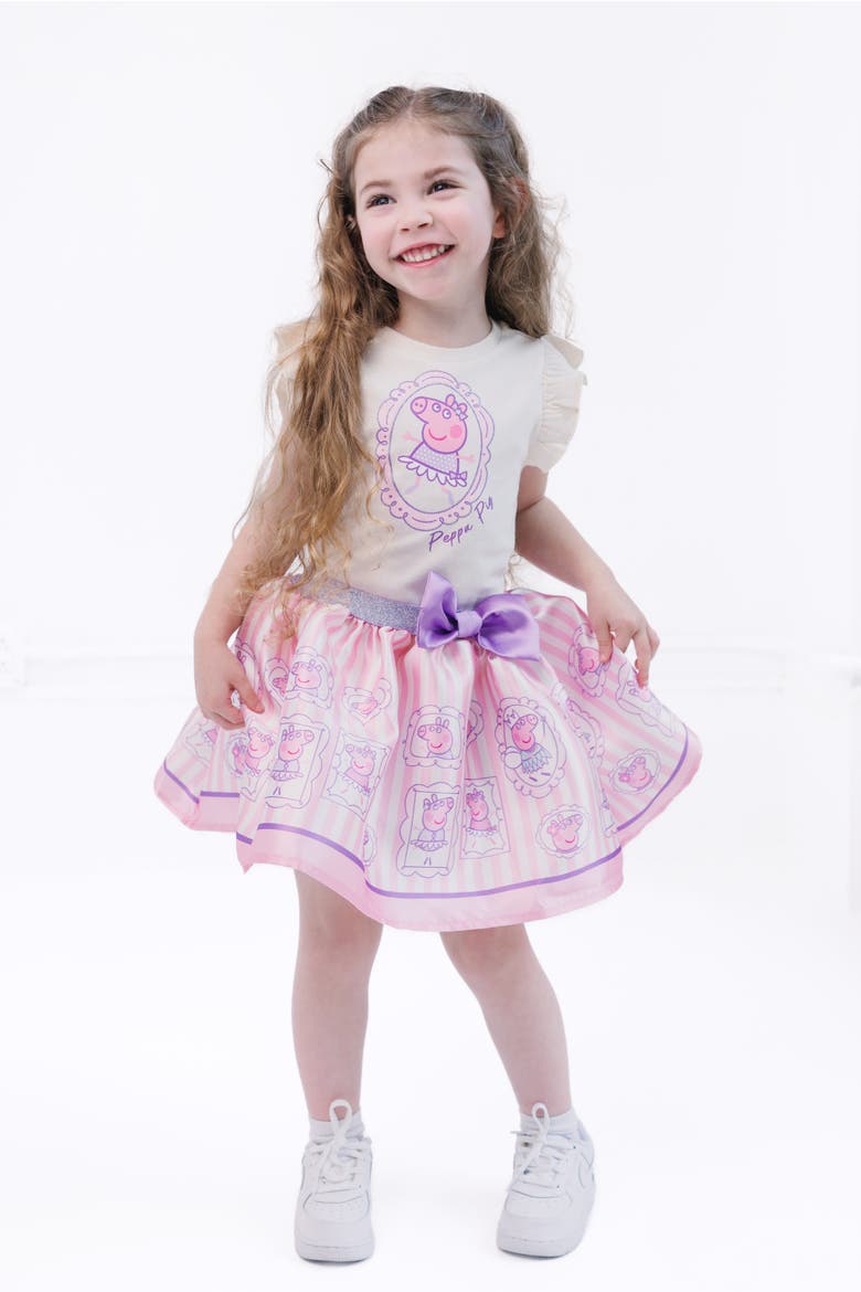 T-Shirt and Satin Skirt Set with Bag, Alternate, color, Pink Ivory Peppa Pig