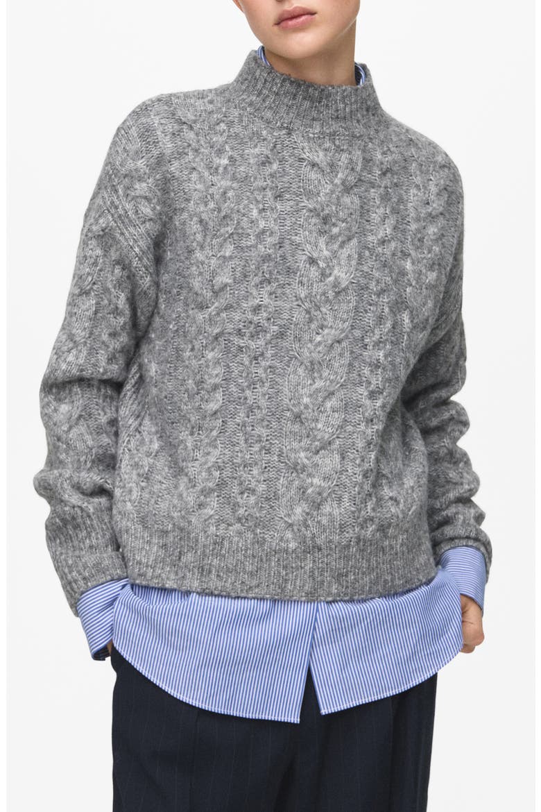Perkins Cable Stitch Sweater, Main, color, MEDIUM HEATHER GREY
