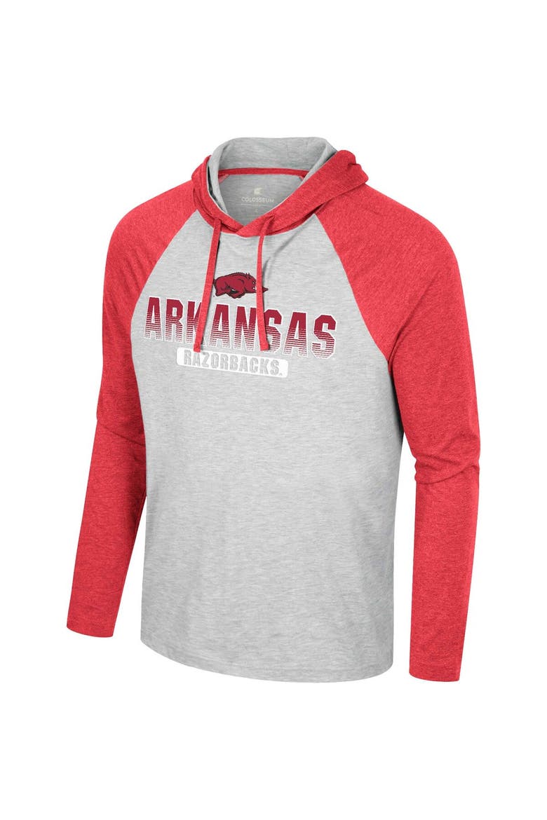 Men's Colosseum  Heather Grey Arkansas Razorbacks Hasta La Vista Raglan Hoodie Long Sleeve T-Shirt, Alternate, color, Heather Gray