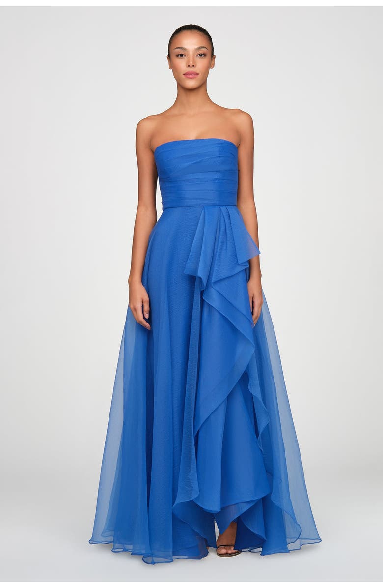 Theia Teresa Strapless Draped Organza Gown, Main, color, Brilliant Blue