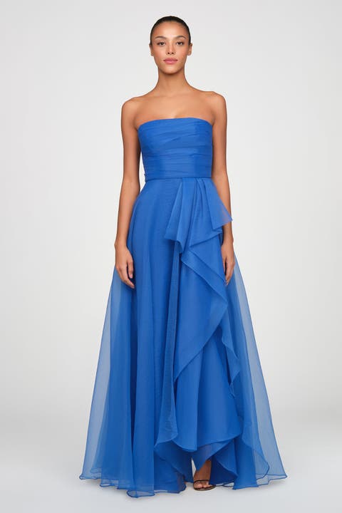 Teresa Strapless Draped Organza Gown