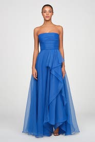 Theia Teresa Strapless Draped Organza Gown