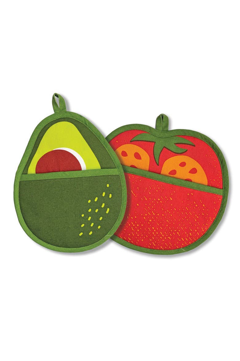 Avocado & Tomato Pot Holders Set of 2, Main, color, Green