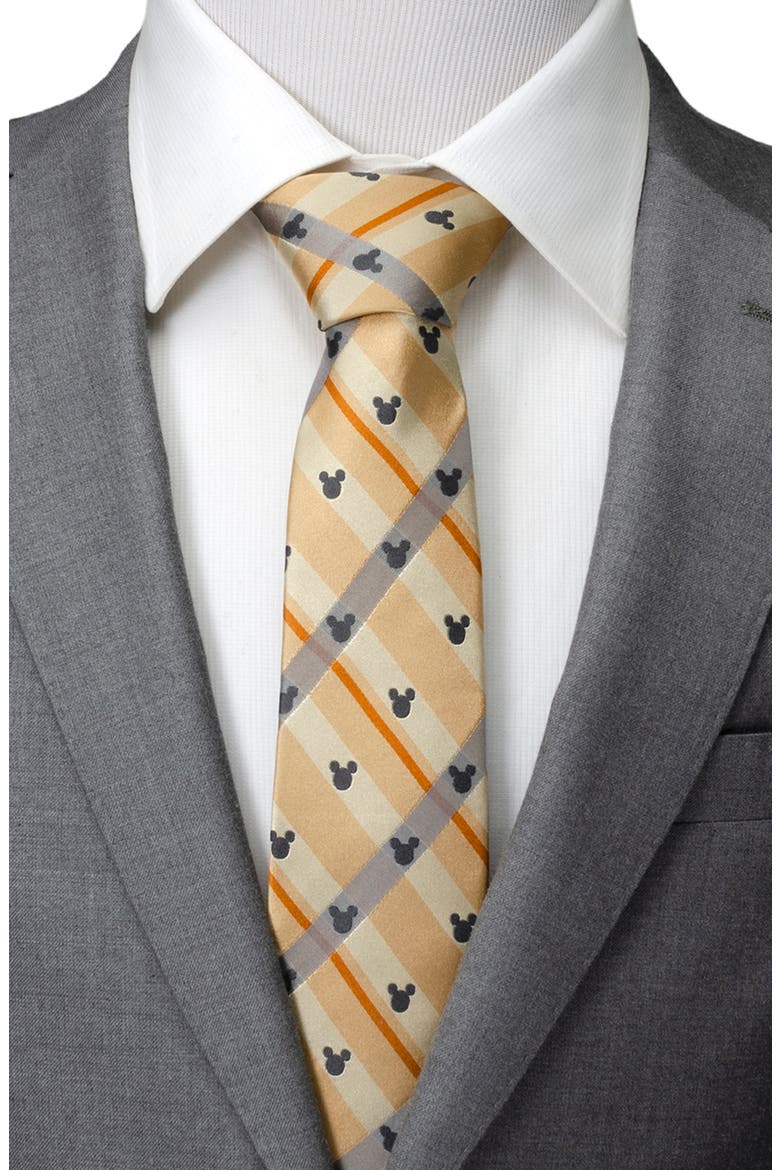 x Disney Mickey Tan Plaid Silk Tie, Alternate, color, TAN