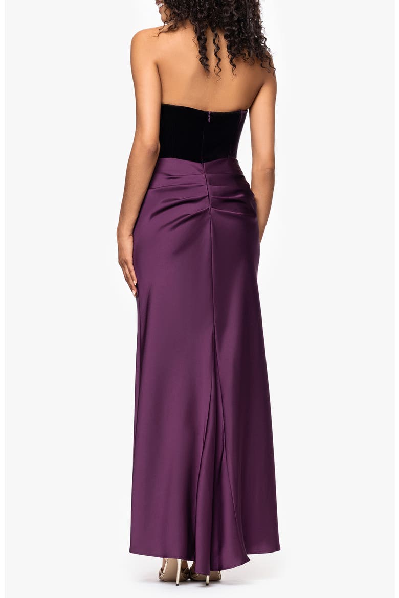 Strapless Velvet & Satin Dress, Alternate, color, PLUM