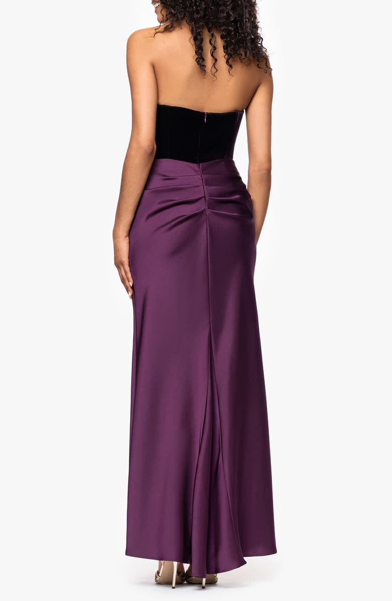 Betsy & Adam Strapless Velvet & Satin Dress, Alternate, color, Plum