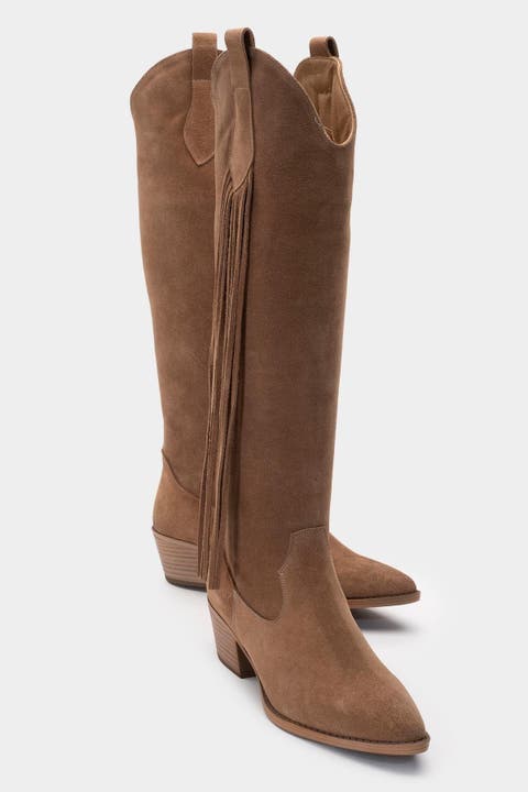 Rios Leather Fringe Knee High Boot