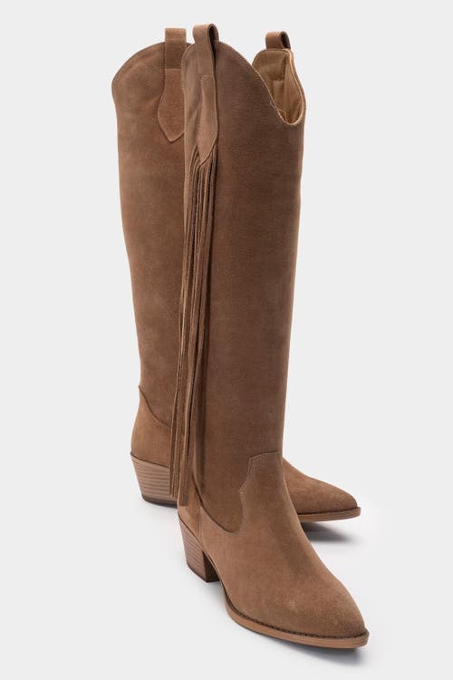 Forever & Always Shoes Rios Leather Fringe Knee High Boot In Brown