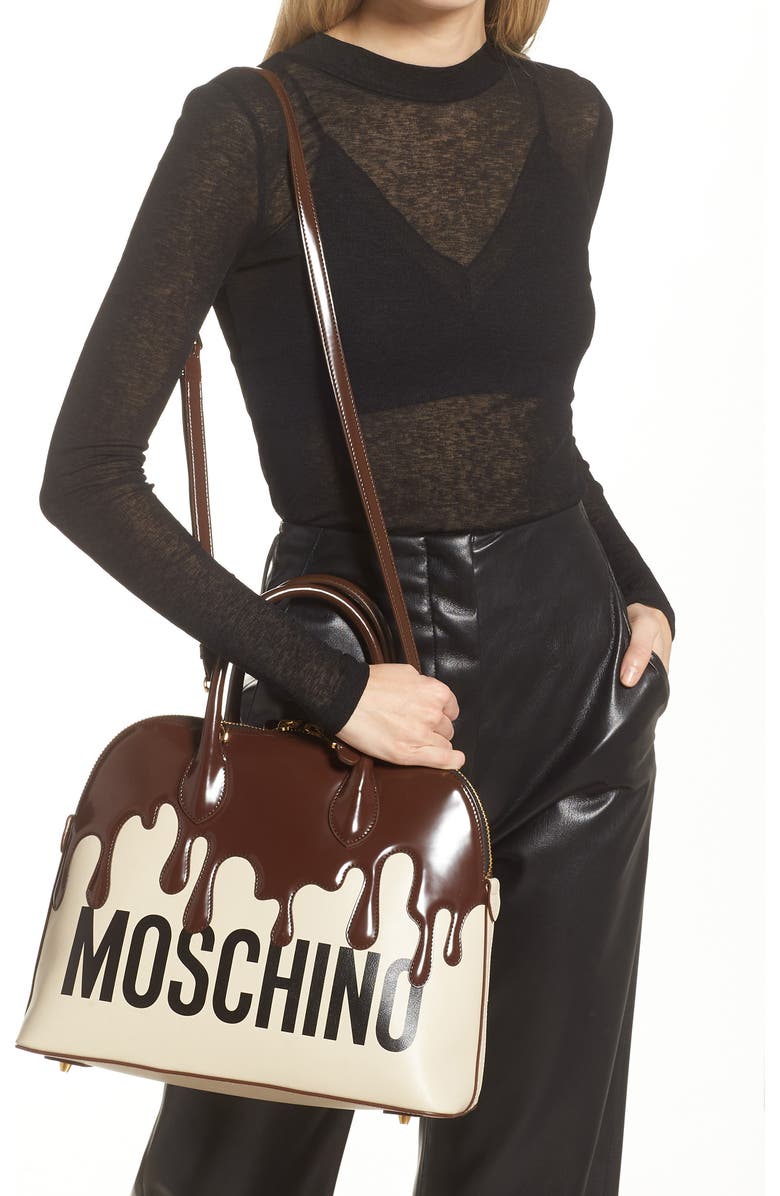 Moschino Melted Chocolate Leather Satchel, Alternate, color,