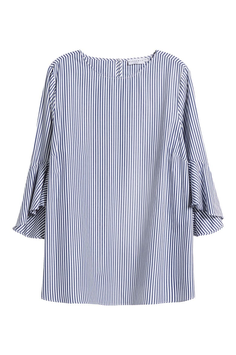 Malena Stripe Flutter Sleeve Cotton Top, Alternate, color, NAVY STRIPES
