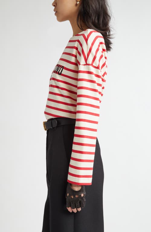 Valentino Womens Avorio Rosso Striped Brand-print Cotton-jersey T-shirt