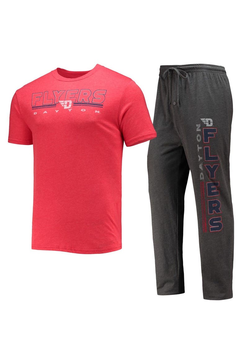 Men's Concepts Sport Heathered Charcoal/Red Dayton Flyers Meter T-Shirt & Pants Sleep Set, Main, color, Heather Charcoal