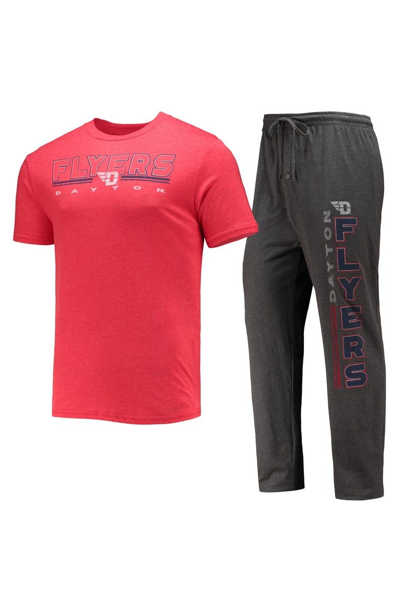 CONCEPTS SPORT Men's Concepts Sport Heathered Charcoal/Red Dayton Flyers Meter T-Shirt & Pants Sleep Set, Main, color, Heather Charcoal