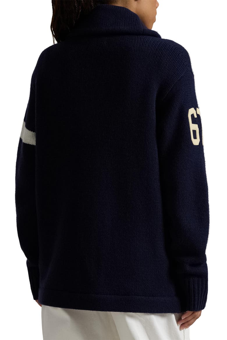 Varsity Long Wool Cardigan, Alternate, color, NAVY W/ IVORY STRIPE