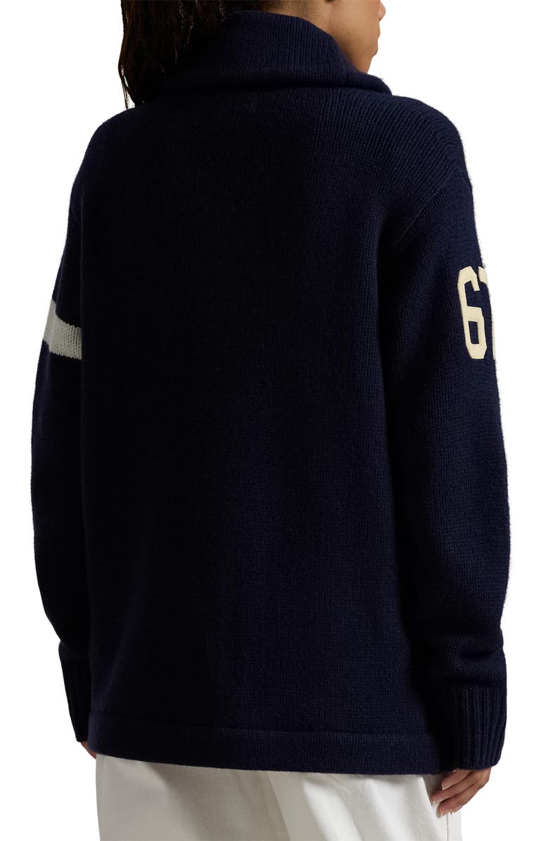 Polo Ralph Lauren Varsity Long Wool Cardigan, Alternate, color, 