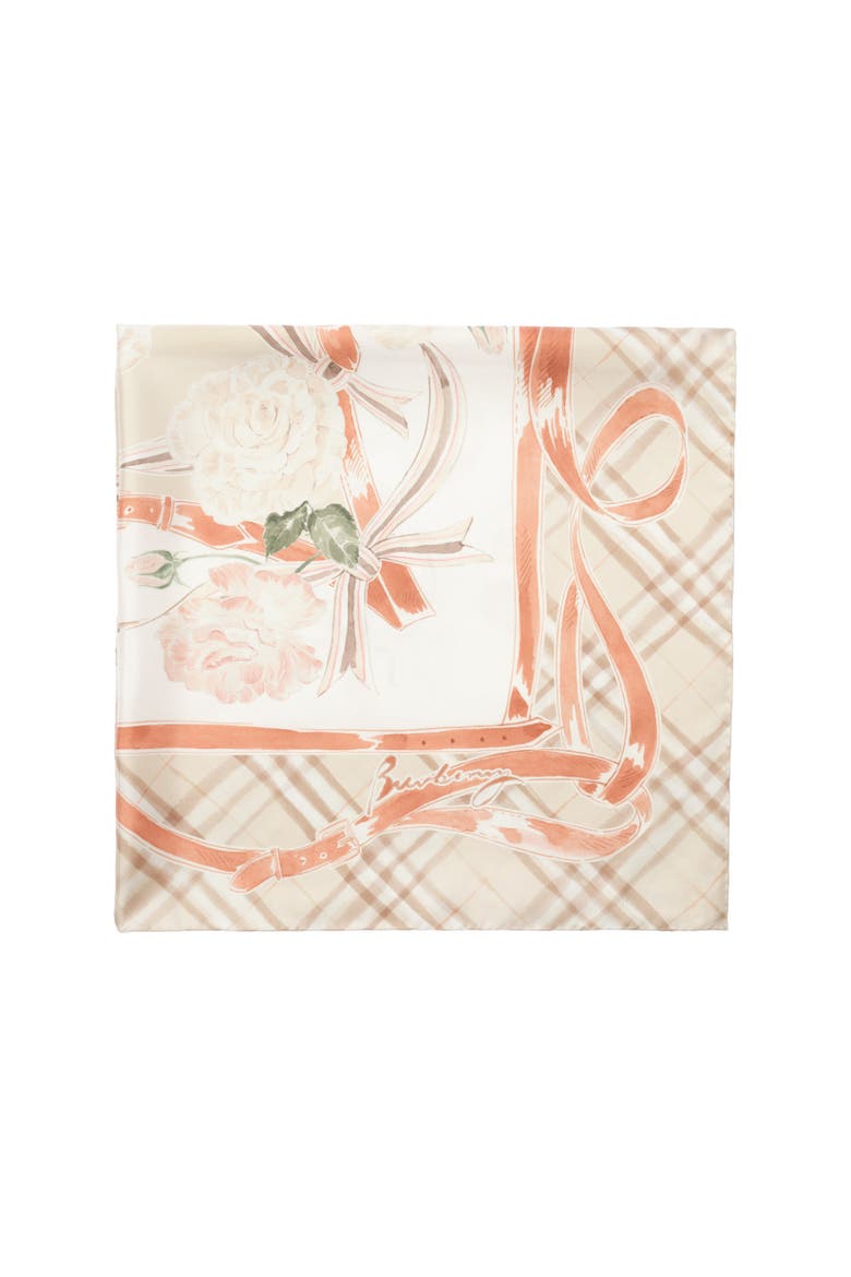Rose Check Silk Scarf, Alternate, color, Honey beige