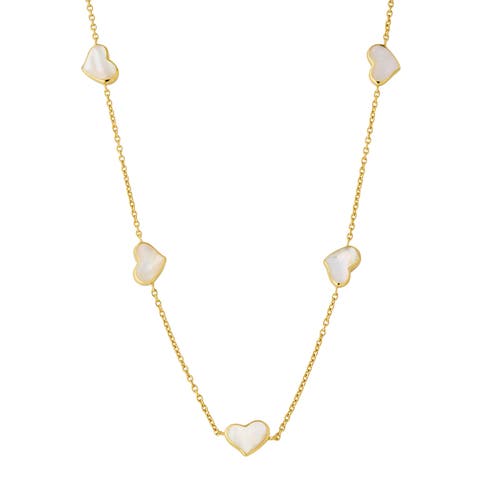 Five Station Heart 30" Necklace Set In Sterling Silver With 18K Gold Overlay
