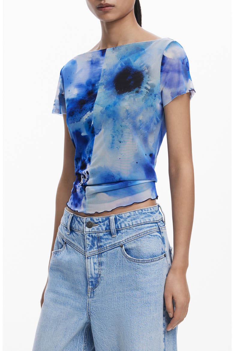 Boat Neck Mesh T-Shirt, Main, color, DARK BLUE