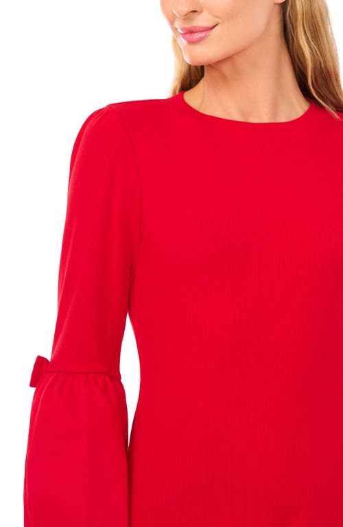 Cece Mixed Media Layered Look Sweater In Red
