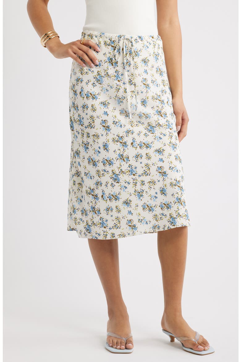 Print Midi Skirt, Main, color, IVORY- BLUE CELIO ROSE