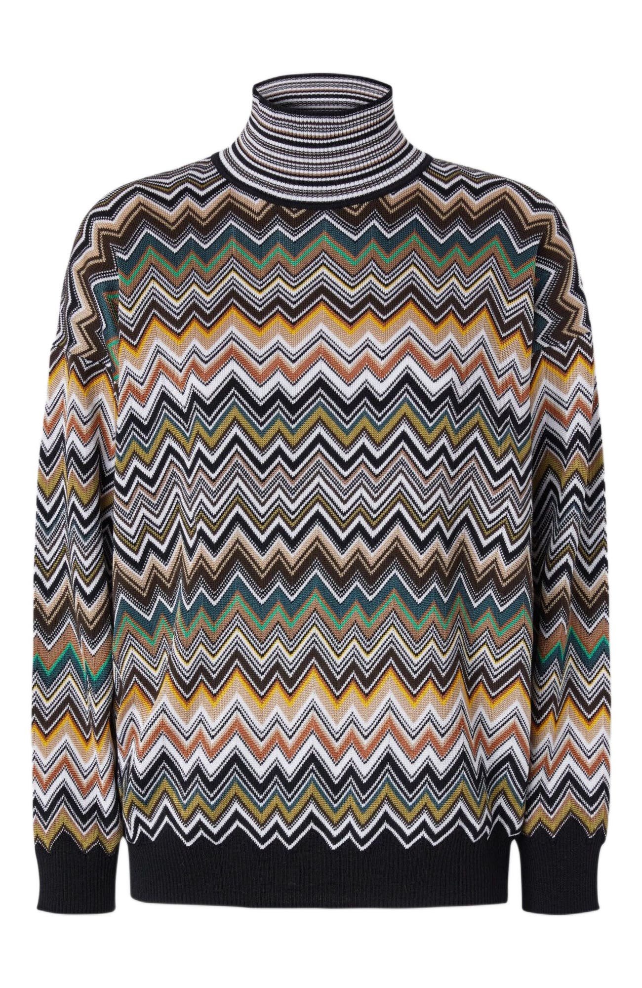 Oversized High-neck Sweater With Chevron Pattern - image 2