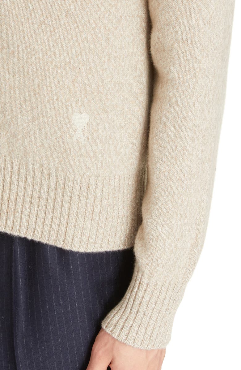 AMI PARIS Ami de Coeur Embroidered Cashmere & Wool V-Neck Cardigan, Alternate, color, 