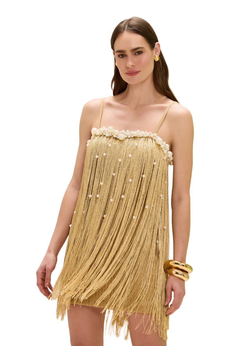 Aurea Crochet Mini Dress, Main, color, GOLD