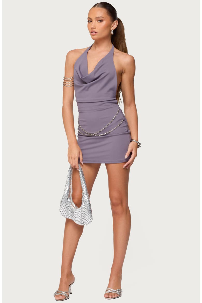 Kylah Chain Belt Halter Minidress, Alternate, color, PURPLE
