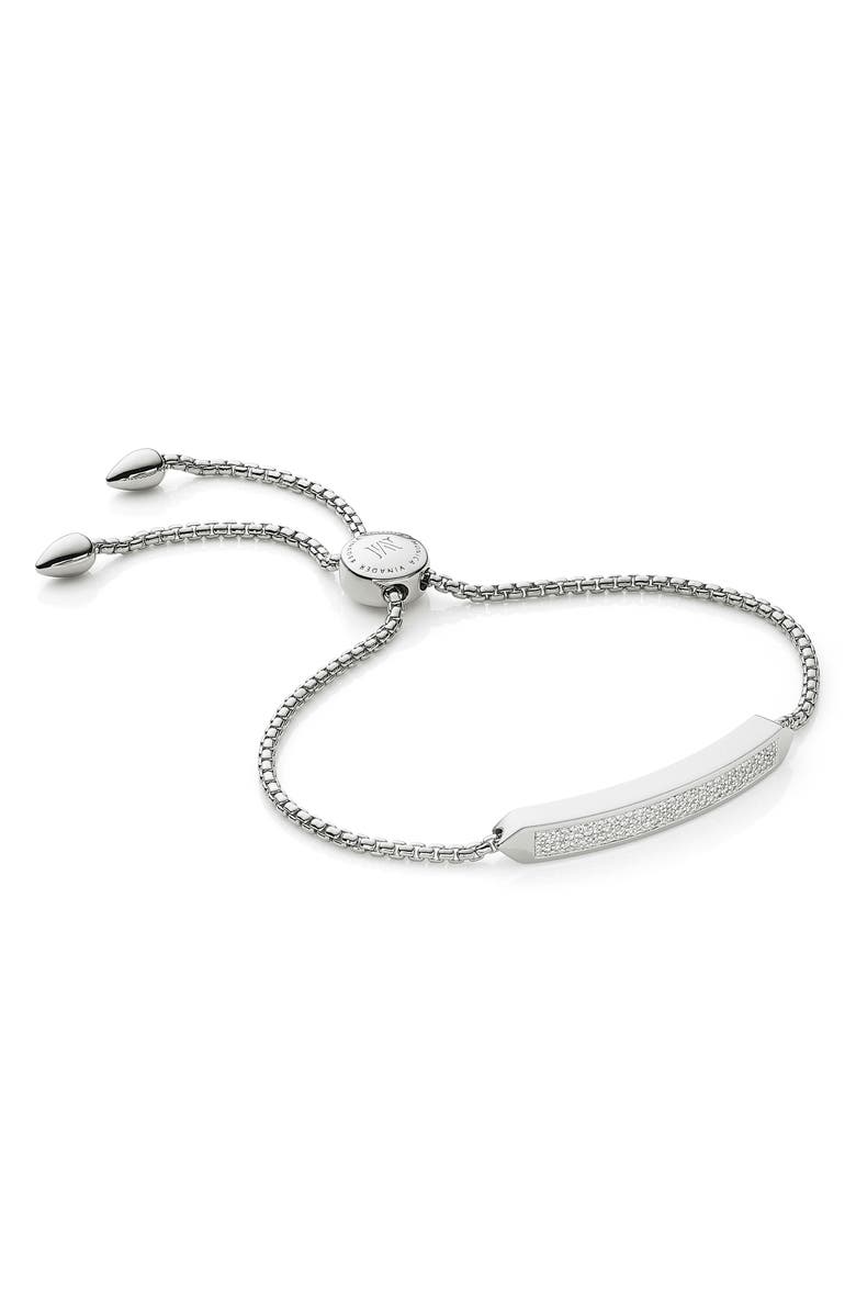 Monica Vinader Baja Skinny Pavé Diamond Bracelet, Main, color, Silver