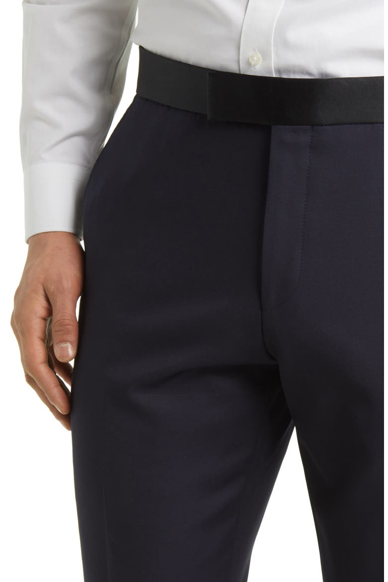 Genius Slim Fit Navy Virgin Wool Tuxedo Pants, Alternate, color, NAVY