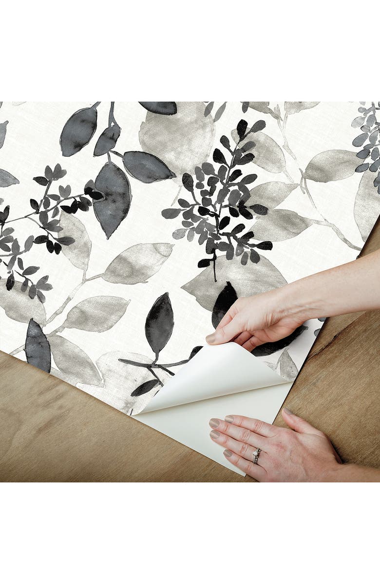 Wallpops Breezy Floral Chevron Wallpaper, Alternate, color, Black