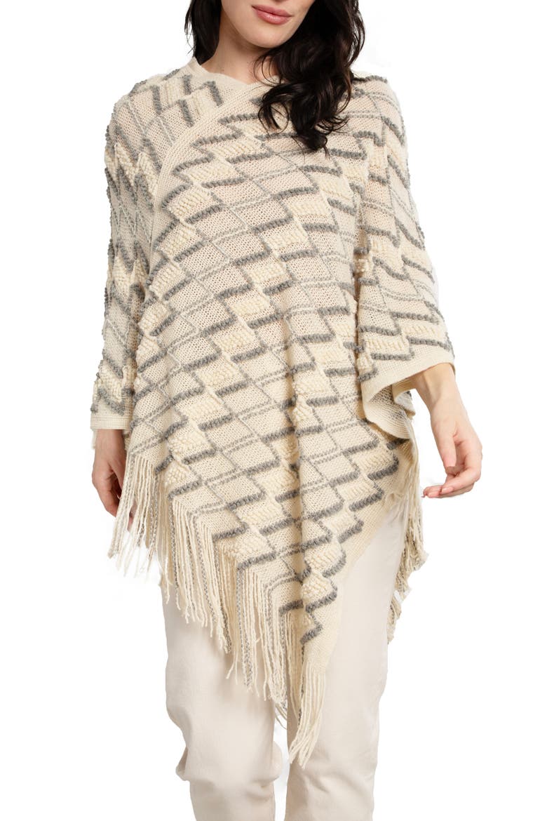 Chevron Tassel Poncho, Main, color, IVORY