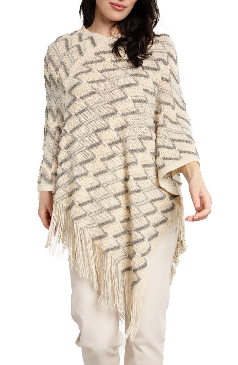 SAACHI Chevron Tassel Poncho, Main, color, Ivory