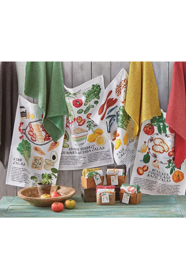 Kale Caesar Salad Dishtowel Set of 2 Multicolor Cotton Towels, Alternate, color, Yellow