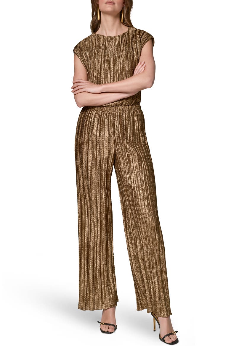 Pleated Wide Leg Pants, Alternate, color, GOLD