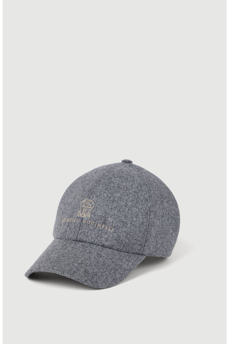 Virgin wool flannel baseball cap with embroidered logo, Main, color, Medium Grey