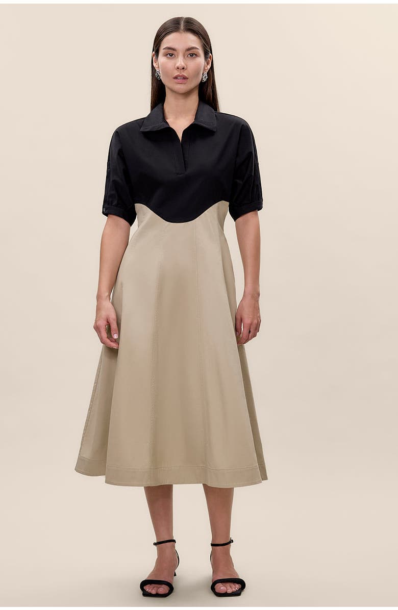 Rebecca Taylor Elspeth Colorblock Dress, Main, color, Black/Tan