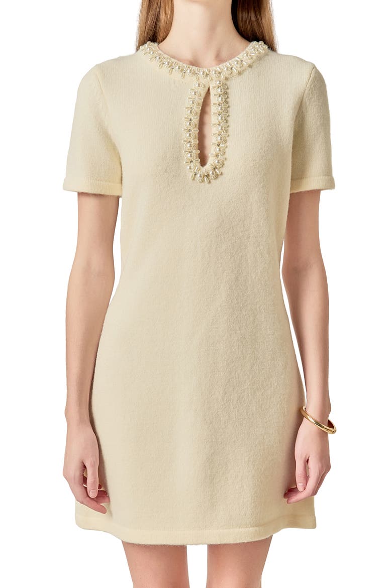 Bead & Rhinestone Sweater Dress, Alternate, color, OFF WHITE