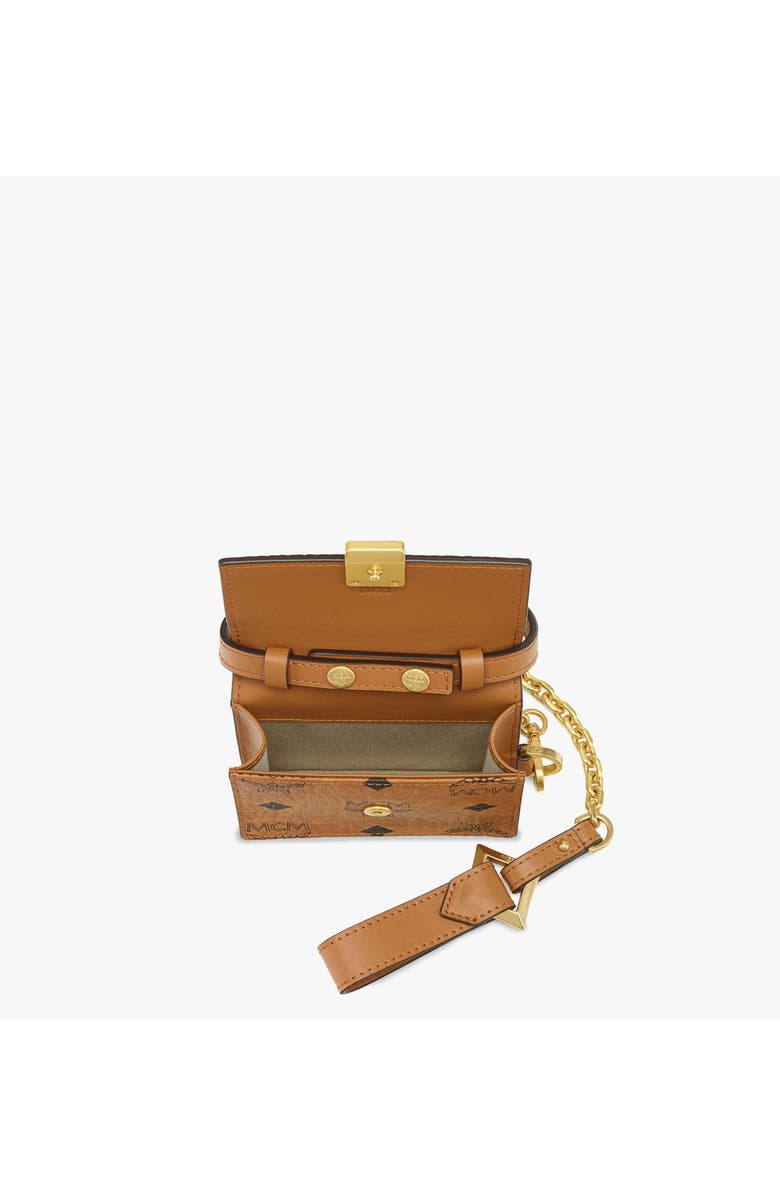 MCM Aren AirPods Pro Charm with Chain Strap in Visetos, Alternate, color, Cognac