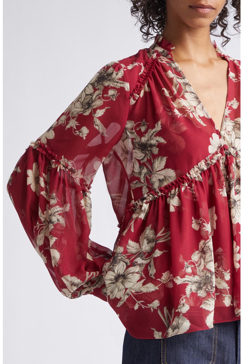 Edeline Handsketched Floral Top, Alternate, color, BERRYWINE/ GARDENIA