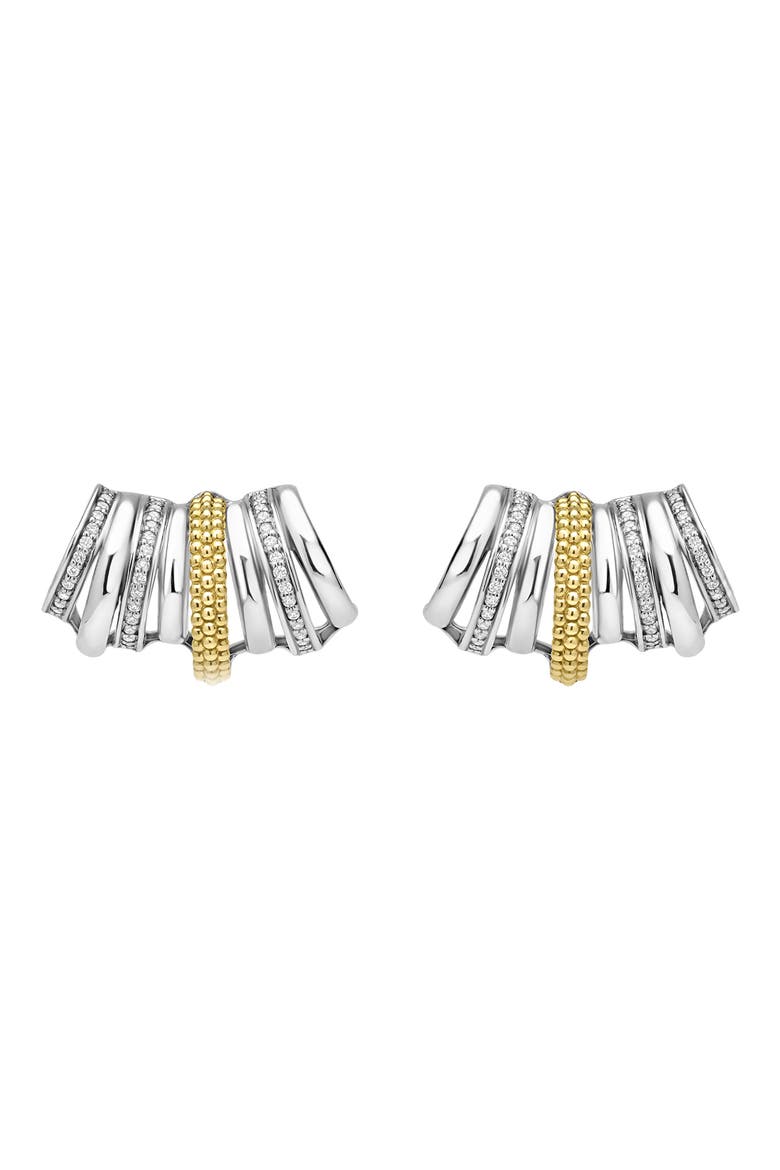 Caviar Lux 2-Tone Diamond Crawler Huggie Earrings, Alternate, color, STERLING SILVER
