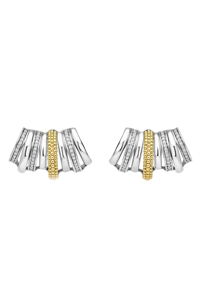 LAGOS Caviar Lux 2-Tone Diamond Crawler Huggie Earrings, Alternate, color, Sterling Silver