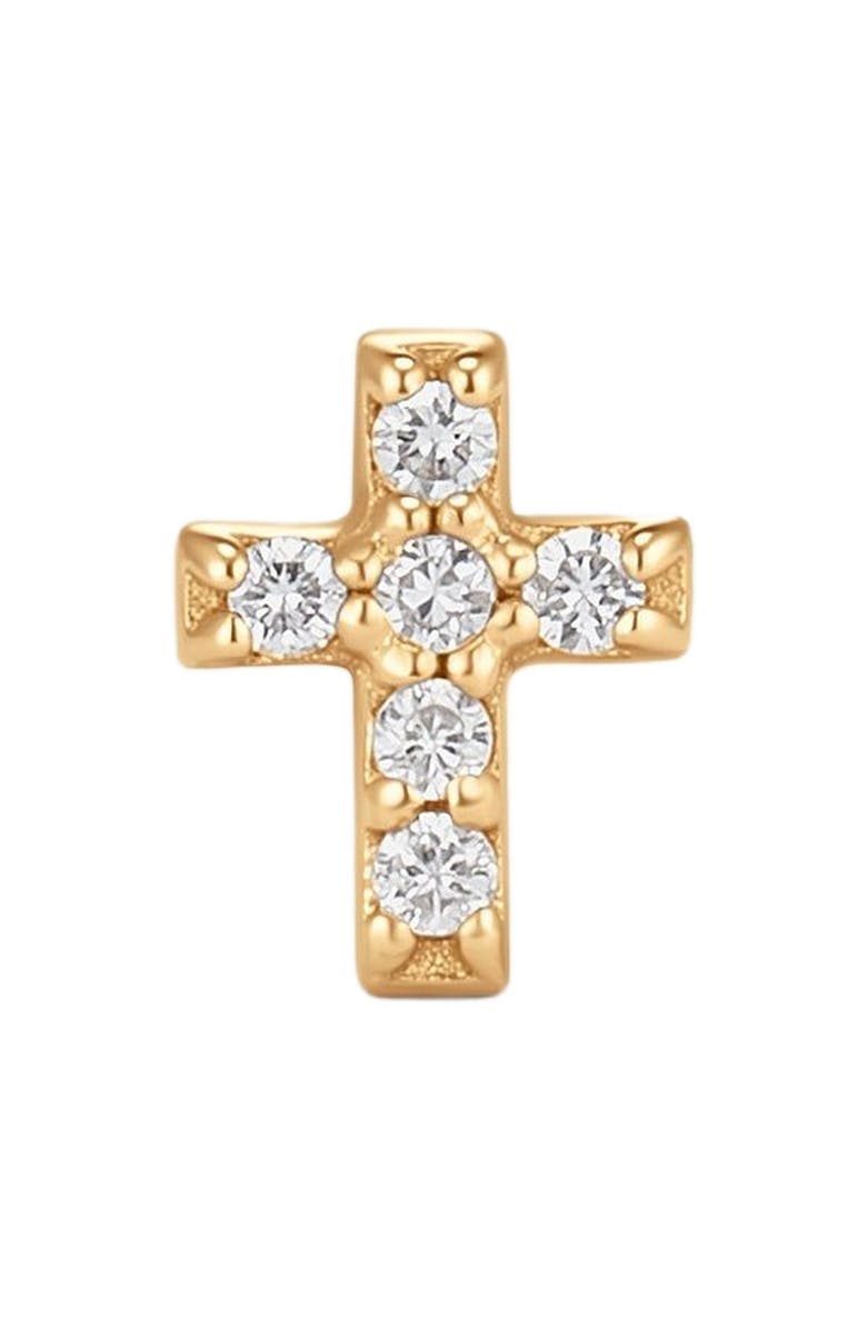MADE BY MARY 14k Diamond Cross Stud Earring (Flat Back) - Single, Alternate, color, 14K Solid Gold