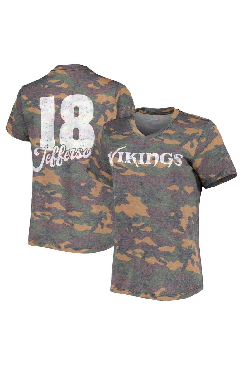 Women's Justin Jefferson Camo Minnesota Vikings Name & Number Tri-Blend V-Neck T-Shirt, Main, color, Camo