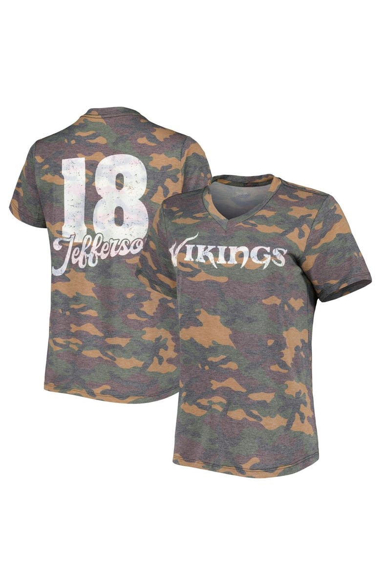 INDUSTRY RAG Women's Justin Jefferson Camo Minnesota Vikings Name & Number Tri-Blend V-Neck T-Shirt, Main, color, Camo