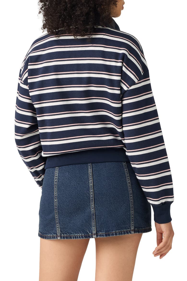 Everyday Stripe Quarter Zip Fleece Sweater, Alternate, color, RUBY STRIPE NAVY BLAZER
