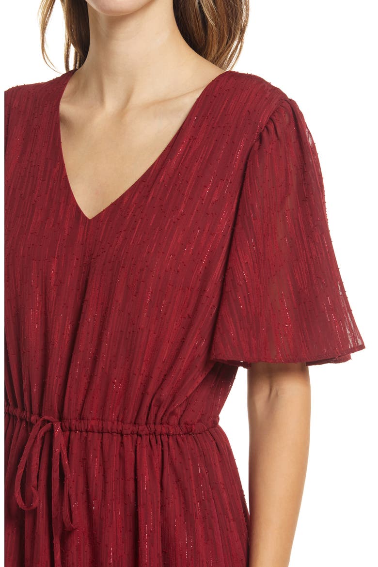Donna Ricco V-Neck Flutter Sleeve Maxi Dress, Alternate, color, WINE