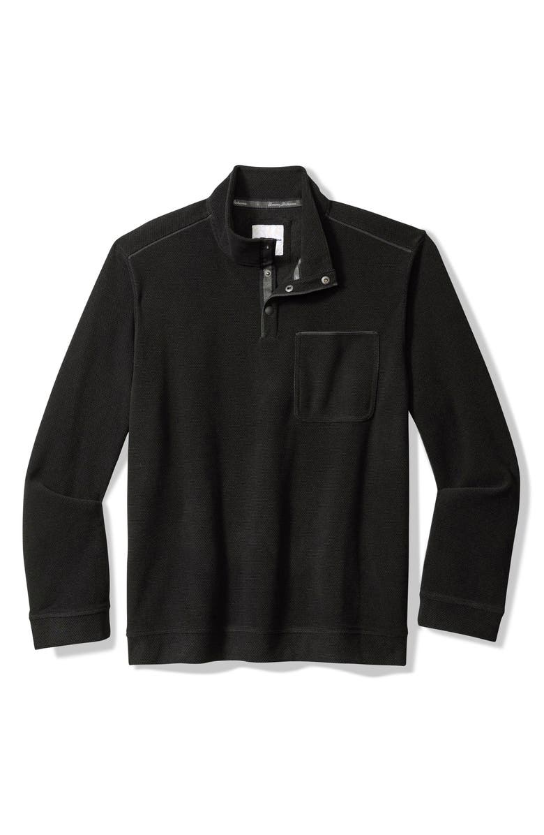 Tommy Bahama Sea Brook Textured Fleece Quarter Snap Pullover, Main, color, Black