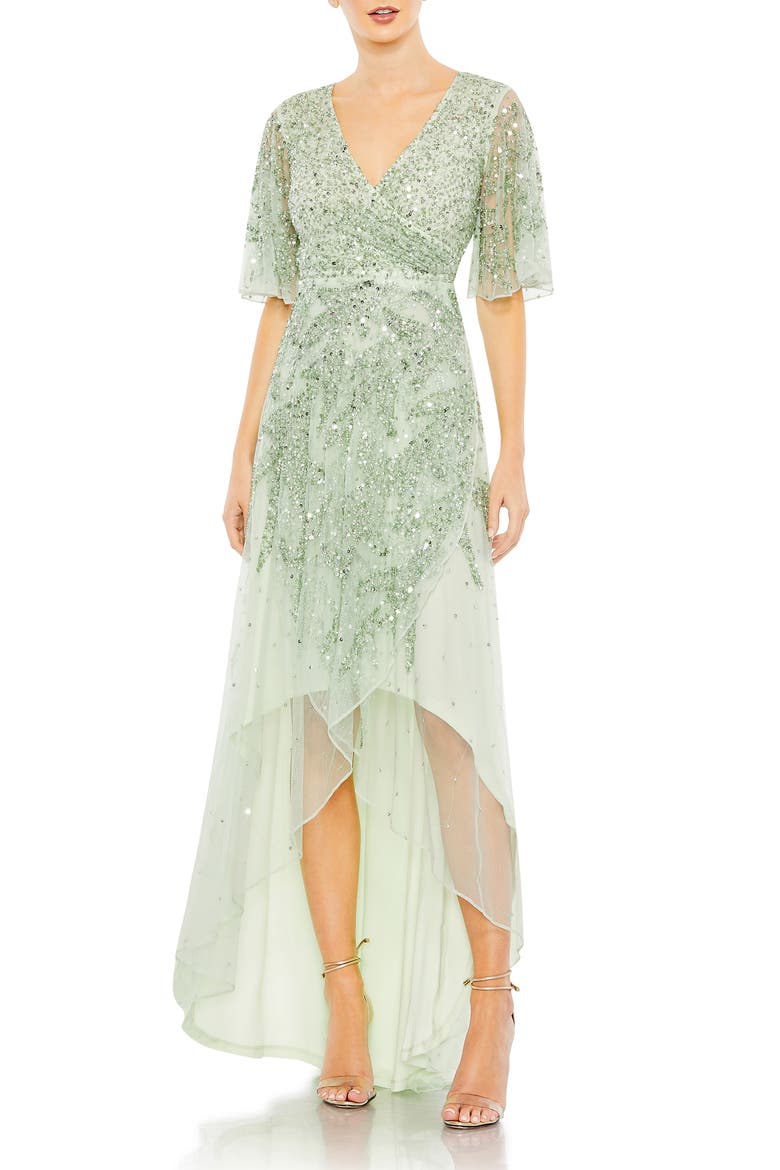 Sequin High-Low Chiffon Gown, Main, color, SAGE